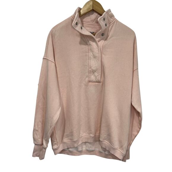 Aerie Getaway Quarter Snap Sweatshirt Pink NWT Oversized Cozy Fleece XXS - Picture 1 of 8